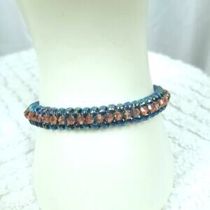 HANDMADE- Denim AB Herringbone & Copper Crystals Bracelet  7 1/2''
